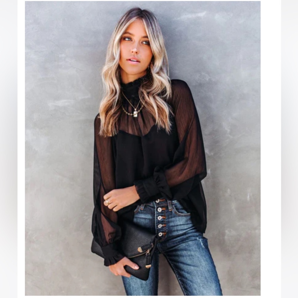 NWT Vici Locket Sheer Ruffle Blouse